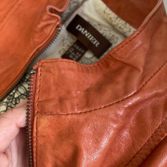 Danier burnt orange tan genuine leather jacket XXS zippered pockets - Picture 5 of 6